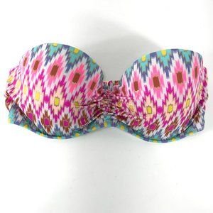 Victoria's Secret Swim Top Bra 32D Bandeau Pink Turquoise Gold Strapless Pushup